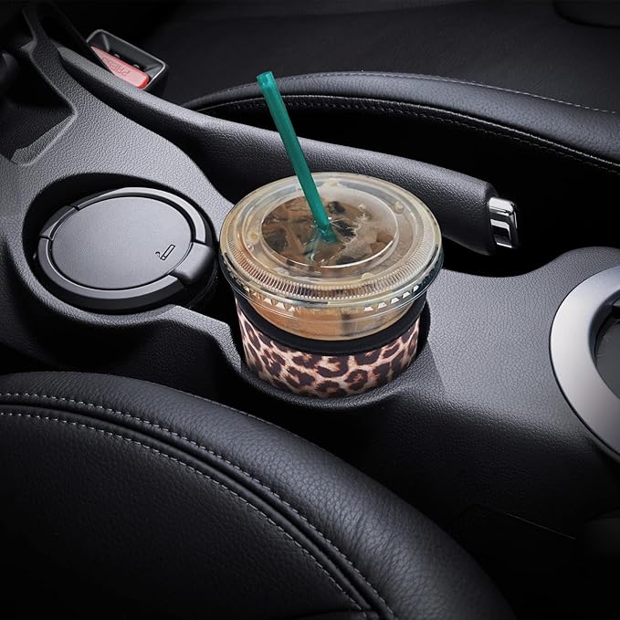 YR Reusable Neoprene Insulator Sleeve for Iced Coffee Cups, 3 Pack Coffee Coolies sleeves for Iced & Hot Drinks, Cold Beverage Cooler Compatible with Starbucks Coffee and More (Leopard)