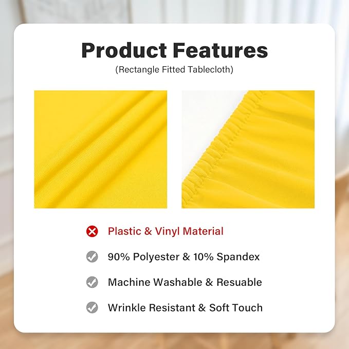Fitted Rectangle Tablecloth 30 x 72 Inch Elastic Table Cloth for 6ft Table, Stretch Spandex Table Cover Gold Washable Polyester Table Top Cap Cover for Dining Picnic Camping Indoor and Outdoor
