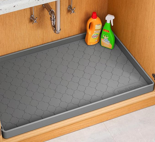 Jin&Bao Waterproof Under Sink Mat 28" x 22", Thick Silicone Mat Cabinet Protector for Kitchen and Bathroom, Shelf Liner, Home Organizer and Storage, Multipurpose Tray for Gadgets and Essentials