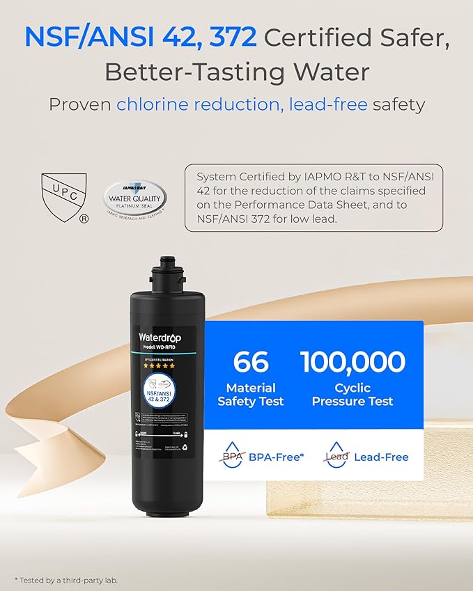 Waterdrop RF10 Water Filter Replacement for Waterdrop 10UA/10UB/10UB-B Under Sink Water Filter, Reduces PFAS, PFOA/PFOS, Lead, Chlorine, Bad Taste & Odor, NSF/ANSI 42 Certified, 1 Year, 2 Pack