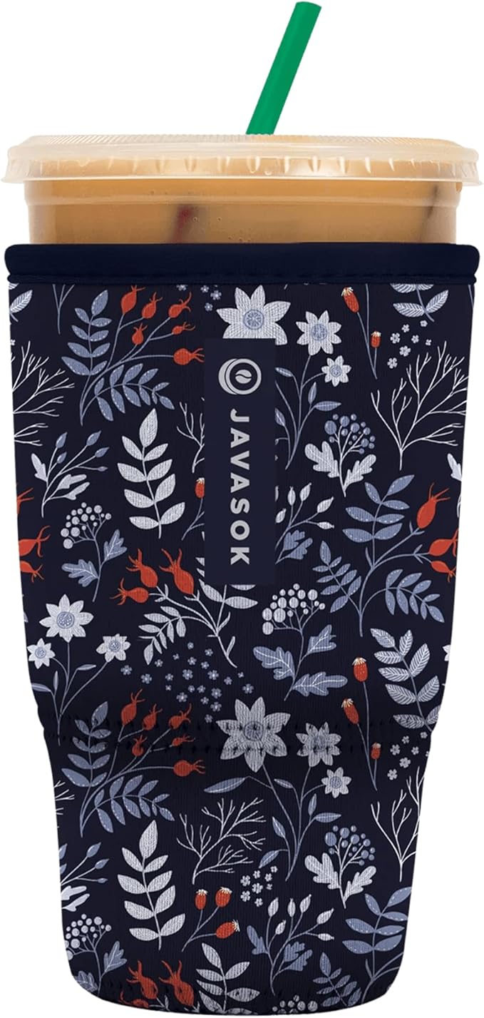 Sok It JavaSok Iced Coffee & Cold Soda Insulated Neoprene Cup Sleeve (Winter Floral, Large: 30-32oz)