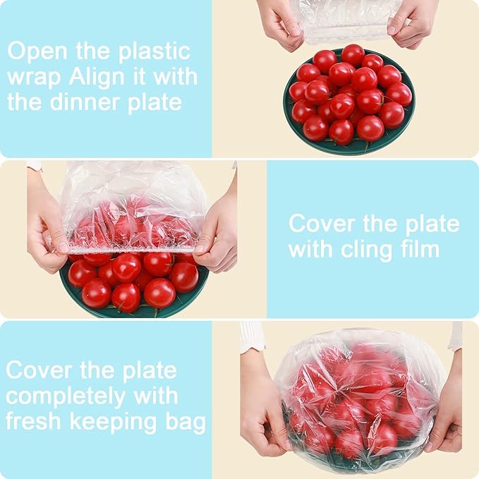 500pcs Plastic Bowl Covers Food Cover, Food Fresh Keeping Bags Elastic Reusable Plastic Stretch Elastic Food Storage Covers Kitchen Dining Plate Bread Proofing Universal Kitchen Wrap (Color-M)