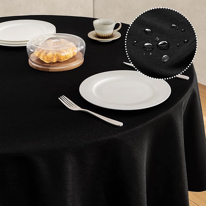 Veblandy Tablecloth Linen Textured Waterproof & Stain Resistant Table Cloth Wrinkle Free Decorative Fabric Farmhouse Table Cover for Dining/Party/Buffet/Wedding, 60 x 60 Inch, Black