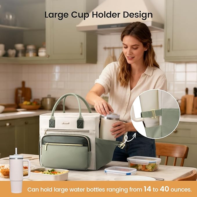 LOVEVOOK Insulated Lunch Bag Women,Wide Opening Adult Lunch Box Women with Cup Holder,X Large Leakproof Cooler Bag for Work Picnic Beach Family College Mom,Lunch Teacher Breast Pump Diaper Tote Bag