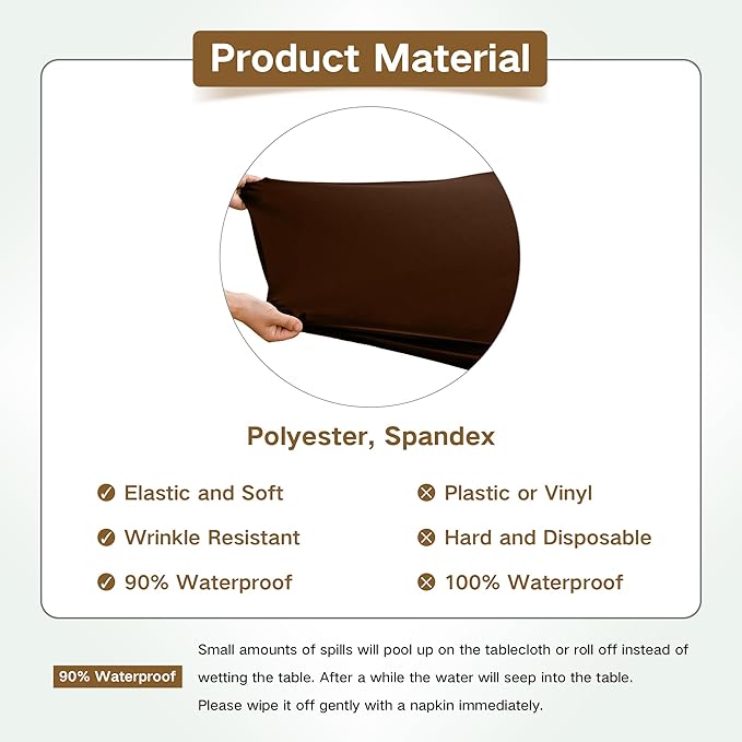 Square Fitted Table Cover Elastic Tablecloth Stretch Spandex Table Top Cover Table Topper Cap for Dining Kitchen Home Party Brown 34X34 Inch