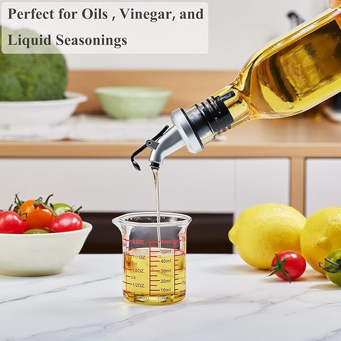 High Borosilicate Glass Measuring Cup-V-Shaped Spout，Glass Measuring Beaker for Kitchen or Restaurant, Easy to Read, 60 ML (2 Oz)-Pack of 2