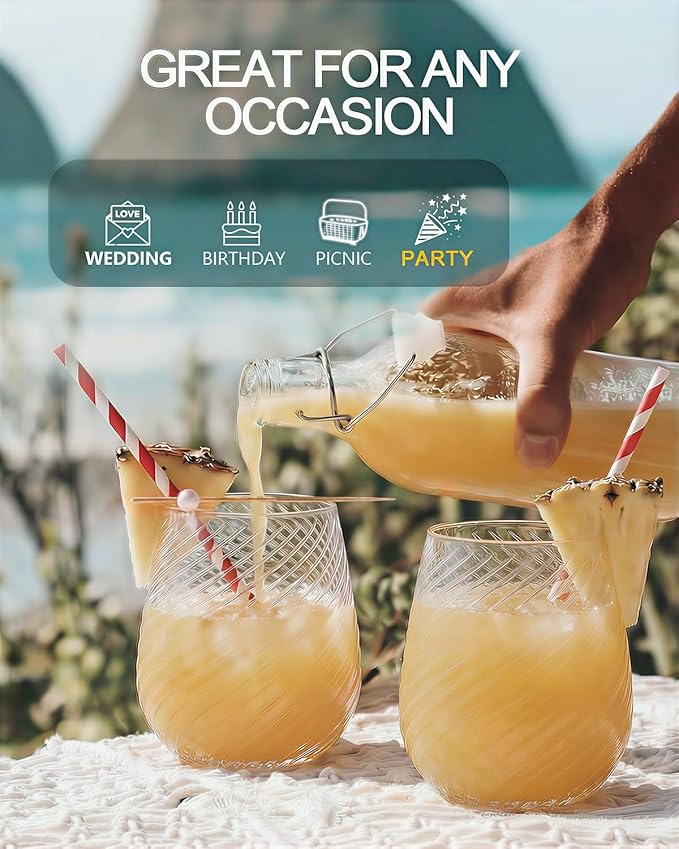 Maaacute 40 Pack Plastic Stemless Wine cocktail Whiskey Champagne Glasses, 12 Oz Disposable Unbreakable Cups for Party Bars Wedding Tasting (Spiral)