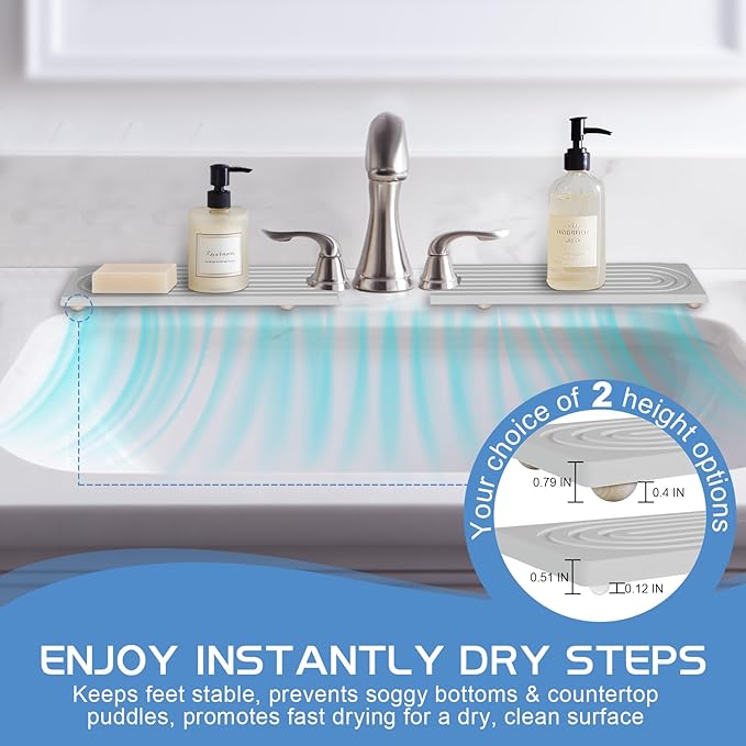 Stone Faucet Mat for Kitchen Sink, Water Absorbent Fast Drying Stone Tray for Sink , Quick Dry Diatomite Splash Guard for Bathroom Counter to Prevent Moisture Buildup, 23.6" x 4", Grey