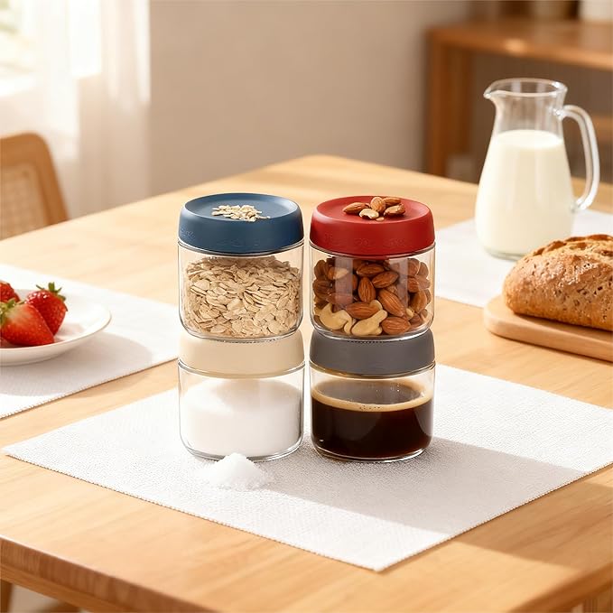 10oz 4Pack Glass Overnight Oats Jars Containers with Airtight Leakproof Lids, Reusable Mason Jars for Meal Prep, Yogurt Parfaits, Smoothies, Salads & Healthy Breakfasts (10 OZ-4-1)