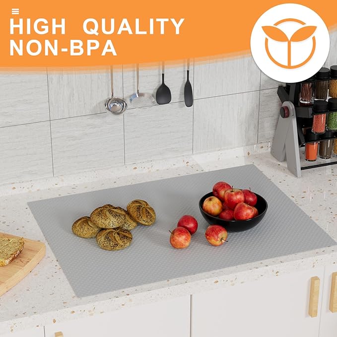 Cabinet Shelf Liner 17.7-inch Wide: Waterproof Kitchen Cabinets Liners Light Gray - 17.7 Inch x 25 FT Non-Adhesive Easy to Cut Drawer Mat for Pantry Shelves