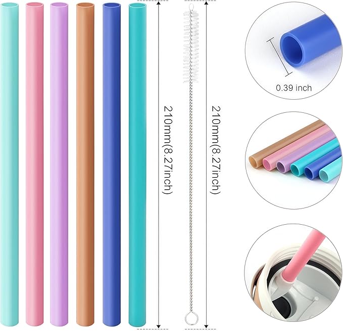 Joshey 6PCS Replacement Straws for Owala FreeSip 24oz & 32oz Water Bottles - Reusable Plastic Straws with 1 Cleaning Brush, Travel Tumbler Accessories Parts - 6 Colors