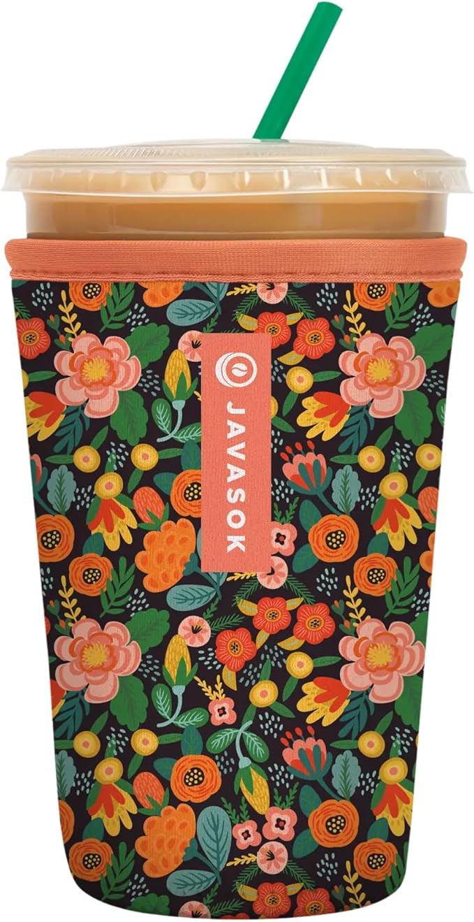 Sok It JavaSok Iced Coffee & Cold Soda Insulated Neoprene Cup Sleeve (Floral Affair, Medium: 22-28oz)