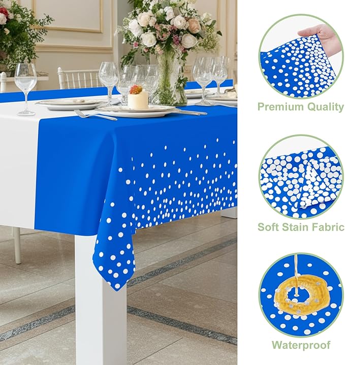 Smiry Plastic Table Cloth Disposable 8 Pack, 54 x 108 Inch Rectangle Waterproof Tablecloth, Printed Gold Table Runner Style for Birthday Weeding, Party Decorations, Leakproof & Sturdy, Blue and Sliver