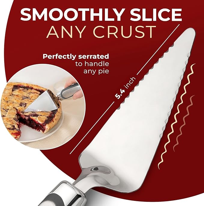 Orblue Pie Server, Essential Kitchen Tool, Serrated on Both Sides, Great for Right or Left Handed Chef, Stainless Steel Flatware, Cake Cutter, Gray