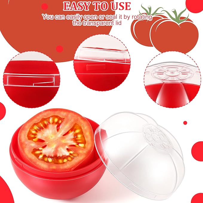 Vegetable and Fruit Storage Containers for Fridge, 4 Pcs BPA Free Reusable Food Saver - Tomato, Avocado, Onion, Lemon Keeper Holder - Refrigerator Vegetable Crisper for Keeping Food Fresh Longer