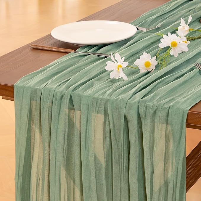 Socomi 6pcs Sage Green Cheesecloth Table Runner Summer Boho Rustic Gauze 120 inch 10FT Cheese Cloth Sheer Runner for Wedding Party Baby Shower Home Decor Holiday Decorations