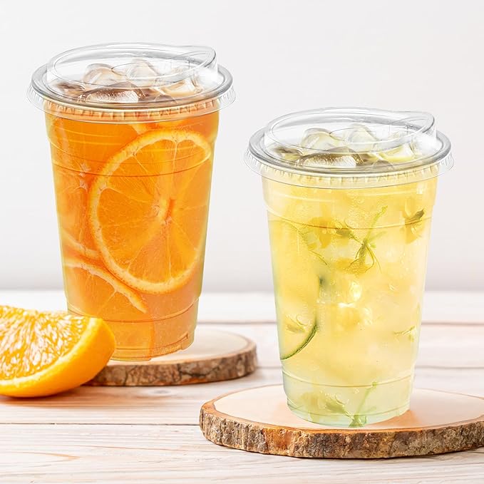 Clawsoff 20 oz 100 Pack Clear Plastic Cups with Lids, Sturdy Iced Coffee Cups with Sip Lids, Disposable Food Safe Smoothie Cup for Cold Drinks, Juice, Milkshake