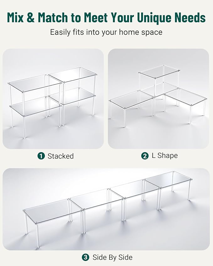 Bobomoment Acrylic Cabinet Organizer, Set of 4 Spice Rack Organizer for Cabinet, Desk Countertop Shelf Organizer, Pantry Kitchen Storage and Organization, Stackable Shelves House Essentials for Gift
