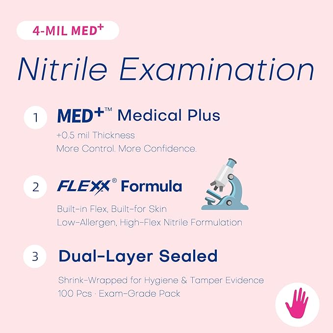 Supmedic Nitrile Exam Gloves, 4 Mil 100 Pcs Powder-Free Latex-Free Cooking Food-Safe Disposable Medical Gloves, Rose Orchid