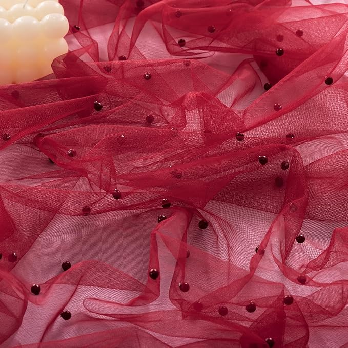 Socomi Pearl Table Runner Tulle Red Summer Cheesecloth 10FT Gauze Cheese Cloth Sheer Chiffon Dining Wedding Birthday Party Baby Shower Bridal Anniversary Holiday Centerpiece Table Decor