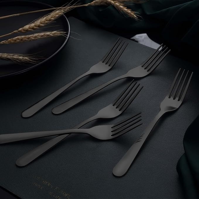 Unokit 24-Piece Stainless Steel Dinner Forks Silverware - 8 Inch Silver Dinner Forks Set of 24, Forks Set, Flatware Forks for Home, Kitchen or Restaurant, Mirror Polished, Dishwasher Safe, Black