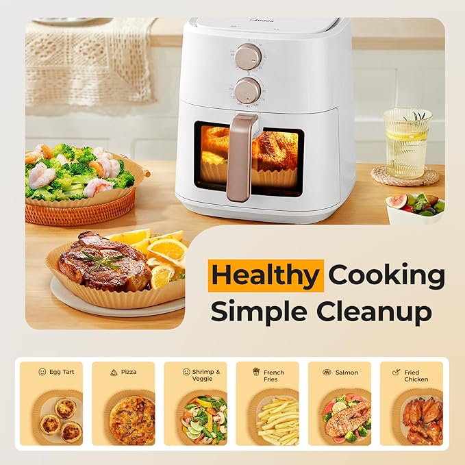 Vailnd Air Fryer Liners Disposable, 305 PCS Unbleached Air Fryer Paper Liners, 8" Square Airfryer Liners for 5-8 QT Airfryer Basket, Non-stick & Oil-Proof Parchment Paper for Oven, Pan