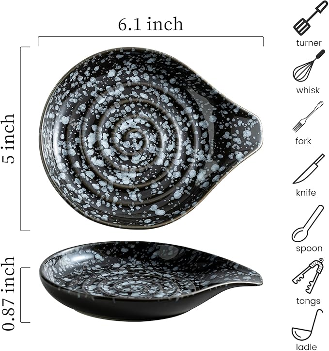 LAUCHUH Spoon Rest for Stove Top, 5 inch Cooking Spoon Holder for Kitchen Countertop Large Ladle Holder for Spatula, Spoons or Tong, Farmhouse Kitchen Decor for Valentine's Day, Starry Black