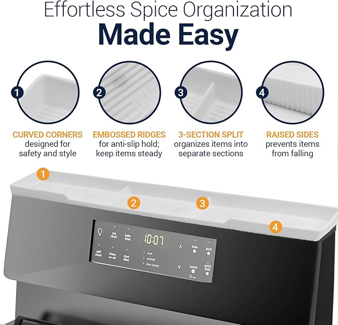 Silicone Magnetic Stove Shelf For Back Of Stove - Over The Stove Shelf, Magnetic Stove Top Shelf, Over The Stove Spice Rack, Oven Shelf For Top Of Stove, Heat Resistant, Includes 6 Extra Plates, White