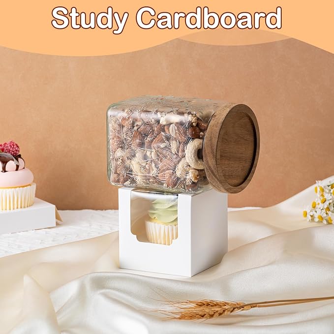 Hoewina 28PCS Cupcake Boxes, Individual Cupcake Containers with Window, Food Grade Cupcake Holders Carrier with Inserts, Stackable Deep Cake Box for Birthday Holiday Party Bakery Supplies (White)