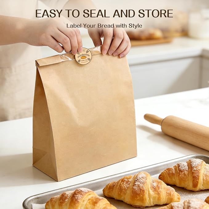 Tripho 100 Pcs Bread Bags for Homemade Bread with Clear Window & 120 Stickers, Sourdough Bread Bags for Storage of Bread,Cookies & Snacks, Large Bakery Paper Bags