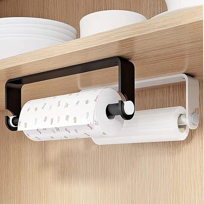 Aheucndg Paper Towel Holder Wall Mount, Self Adhesive or Drill Mounting Paper Roll Holder, Paper Towel Holder Under Cabinet for Kitchen or Bathroom (Silvery 1pack)