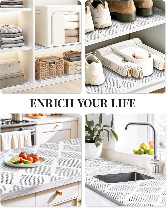 Shelf Liners for Kitchen Cabinets Non-Adhesive, Non-Slip Thickened Shelf Paper Waterproof Washable for Drawer Dresser Pantry Shelve Bathroom Protector Liner