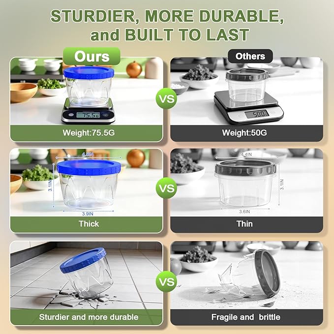 12 Pack- 17/34oz Reusable Freezer Storage Containers, [STURDIER and MORE DURABLE] Airtight Plastic Food Storage Containers with Twist Top Lids, BPA Free|Stackable|Leakproof| Microwave/Dishwasher Safe
