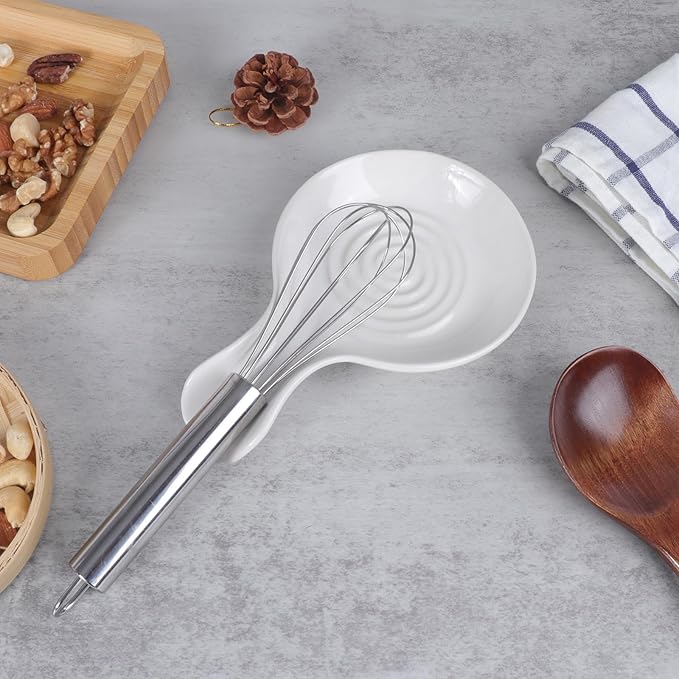 JINIHFW Spoon Rest for Kitchen, Ceramic Spoon Holder for Stove Top, Cooking Spoon Holder，Coffee Spoon Holder,Heat Resistant Utensil Rest for Countertop, Dishwasher Safe, White （1 PCS）