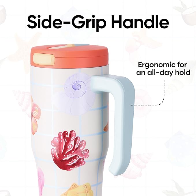 Fijinhom 25 oz Insulated Tumbler with Handle, Stainless Steel Insulated Water Bottle Coffee Mug with Straw, Coffee Cups, Cute Water Bottle for Sports, Travel, Lunch, Coast