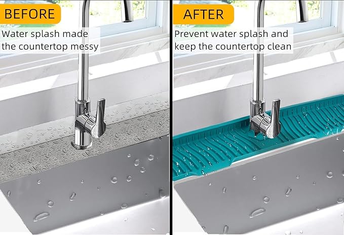 30 Inch Sink Splash Guard, Large Size Kitchen Sink Splash Guard, Longer Silicone Faucet Handle Drip Catcher Tray for Kitchen Countertop, Bathroom, Farmhouse (Green)