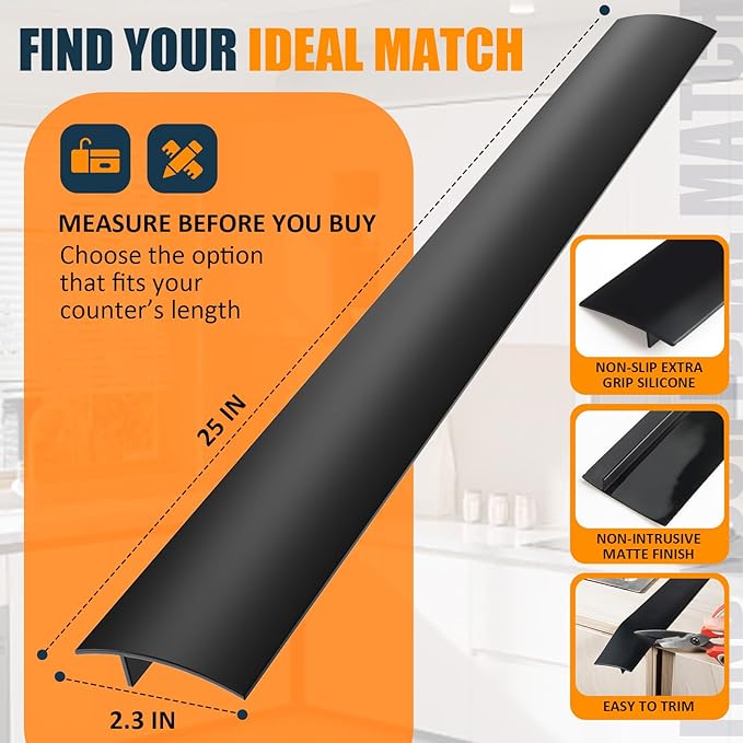 3rd Generation B-Forest Silicone Stove Gap Covers (2 Pack), Seals Gaps Between Stovetop and Counter, Heat Resistant Oven Gap Filler, Kitchen Stove Gap Guard (25 in-Black), Easy-Clean, Easy-Secure