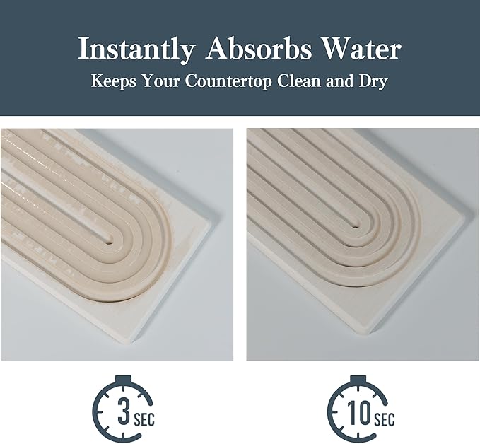 Stone Faucet Mat for Kitchen Sink, Quick Drying Mats, Water Absorbing Guard & Sink Protectors, Diatomite Bathroom Counter Tray, Kitchen Decor Home Accessories - White, Small, 15.8''x4''