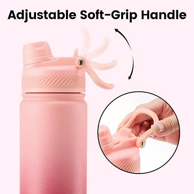 Fijinhom 24 oz Insulated Water Bottle, 2-in-1 Straw and Spout Lid Stainless Steel Thermos, Leak-Proof, Double Wall Vacuum Flask, Keep Cold 24H for Outdoor, Sports, Travel, School (Red Gradient)