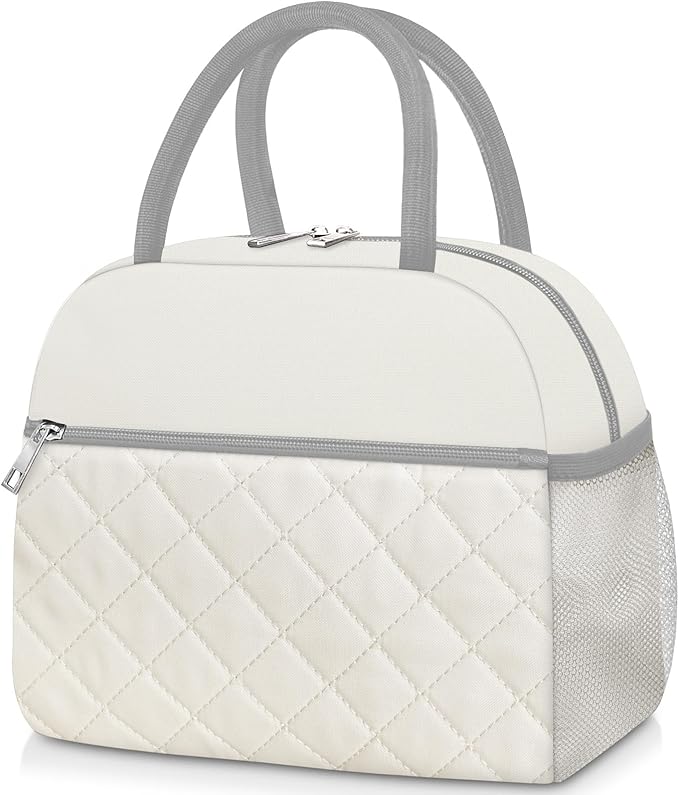 KUBYA Lunch Box for Women Adult Men Insulated Cute Quilted Lunch Bag Women Reusable Large Lunch Tote Bag Leakproof Simple Cooler Bag for Work Office Picnic Beach or Travel