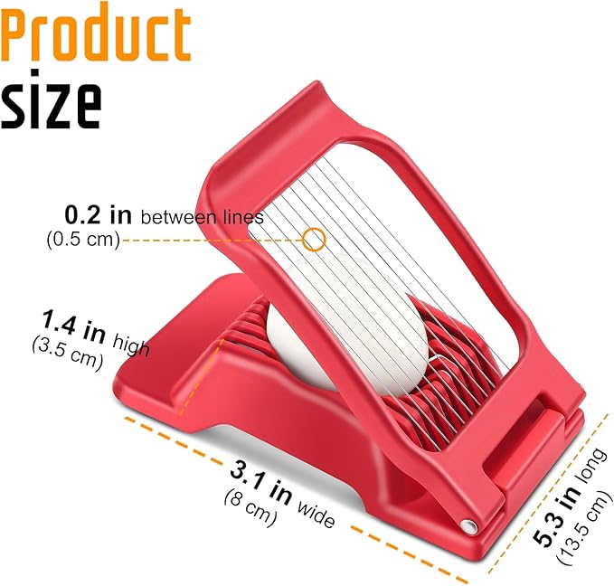 Egg Slicer for Hard Boiled Eggs, Stainless Steel Wire, Multipurpose Heavy Duty Aluminium Egg Cutter for Egg, Salads, Sandwiches, Strawberries, Mushrooms, Soft Cheese, Red
