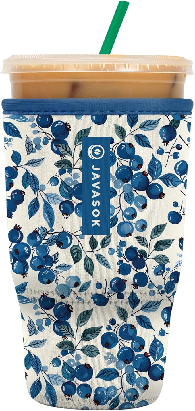 Sok It JavaSok Iced Coffee & Cold Soda Insulated Neoprene Cup Sleeve (Blueberry Hill, Large: 30-32oz)