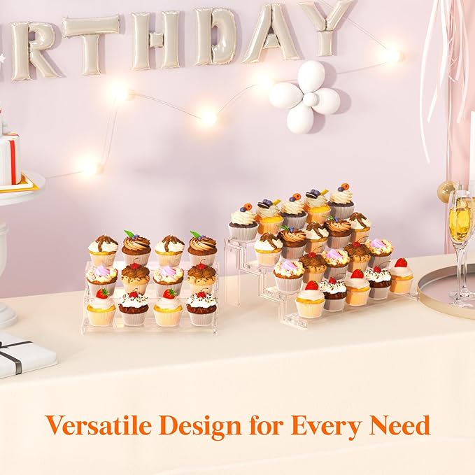 Lifewit Cupcake Stand, Perfume Cologne Organizer, Tool-Free Assembly, Display Riser, Spice Rack, Figurine Holder, Makeup Storage, Room Decor, Party Decorations, Clear, 12″ 4 Tier, 2 Pcs