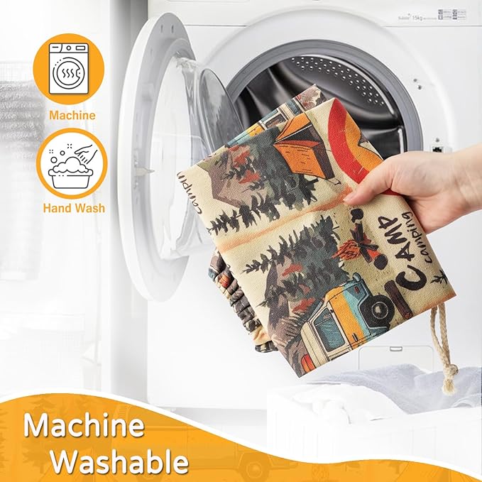 Plastic Bag Holder, Washable Grocery Bag Holder for Plastic Bags Groceries Store, Wall Mount Canvas Shopping Plastic Bag Organizer Dispenser for Home, Kitchen, Campers, RV, Car (Camping Trip)