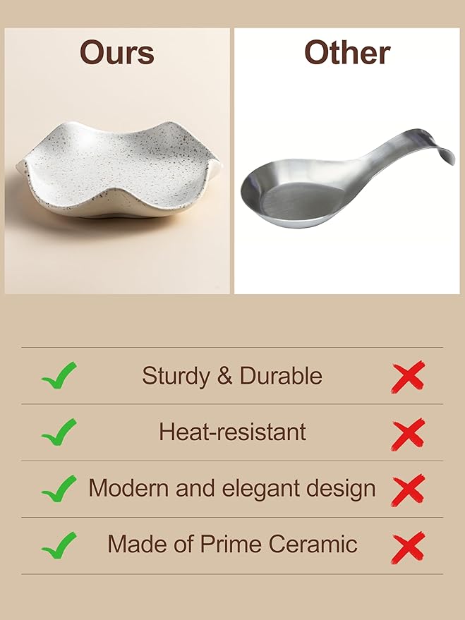 Spoon Rest for Kitchen Counter, 5.3" Ceramic Spoon Holder for Stove Top, Cute Coffee Spoon Rest, Modern Kitchen Spoon Holder for Multiple Utensils, Farmhouse Home DéCor, Housewarming Gift