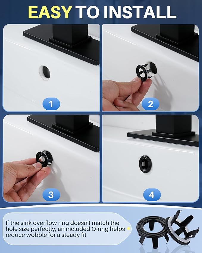 Sink Overflow Ring Matte Black: 2 Pack Solid Brass Bathroom Sink Overflow Trim Cover, Hole Insert Caps Replacement for Bathroom Kitchen Vanity Basin