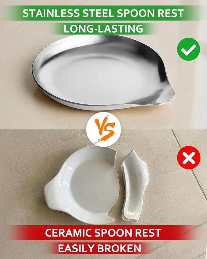 Stainless Steel Spoon Rest, Spatula Ladle Holder, Stainless Steel Utensil Spoon Rest Holder, Brushed Finish, Dishwasher Safe 5.9 x 5.1 Inch (Round Silver 1PC)