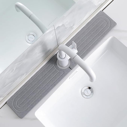 Faucet Mat for Kitchen Sink -Diatomite Stone Drying Mat for Kitchen Counter & Bathroom Sink,Quick-Dry Kitchen Sink Mat-Sink Protector & Splash Guard,Super Absorbent (Gray, 23.6"x4")