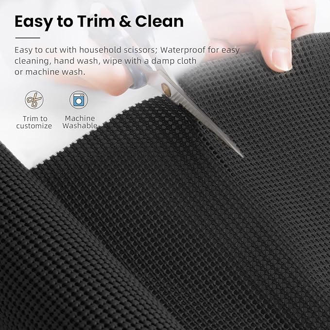 BAGAIL Drawer and Shelf Liner, 12 in X 10 Ft Non-Adhesive Shelf Liners for Kitchen Cabinets, Thick Strong Grip Liners for Desk, Shelves, Bathroom Drawers, Cabinet Protection - Black (Pack of 2)