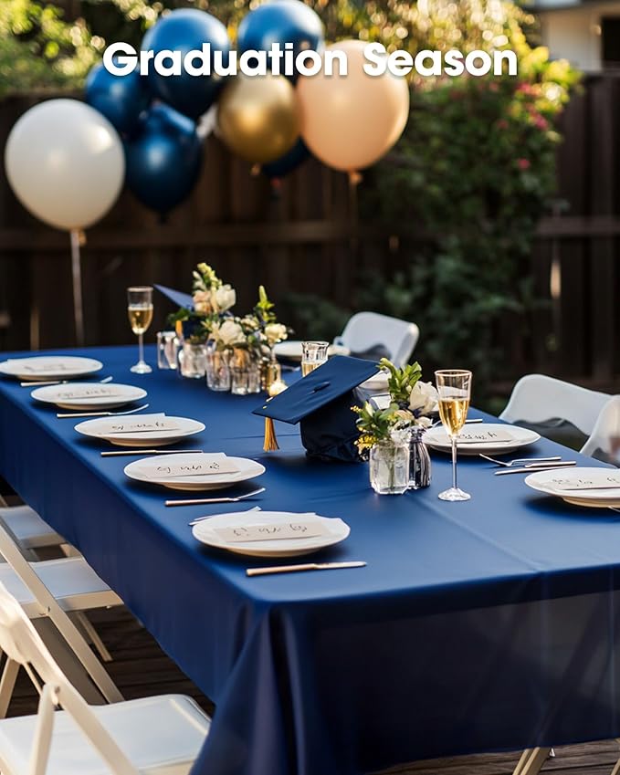 Pureegg Plastic Table Cloth Disposable 3 Pack, 54x108 Inch Rectangular Table Cloth, Leakproof Table Cover for Picnic, Graduation Party Tablecloths, Graduation Decorations Class of 2026, Navy Blue